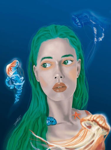Woman and jellyfish