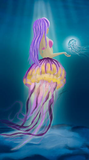 Half jellyfish woman
